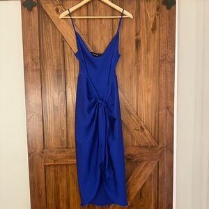 Fab’rik Elegant Blue Faux Satin Midi Dress Medium
